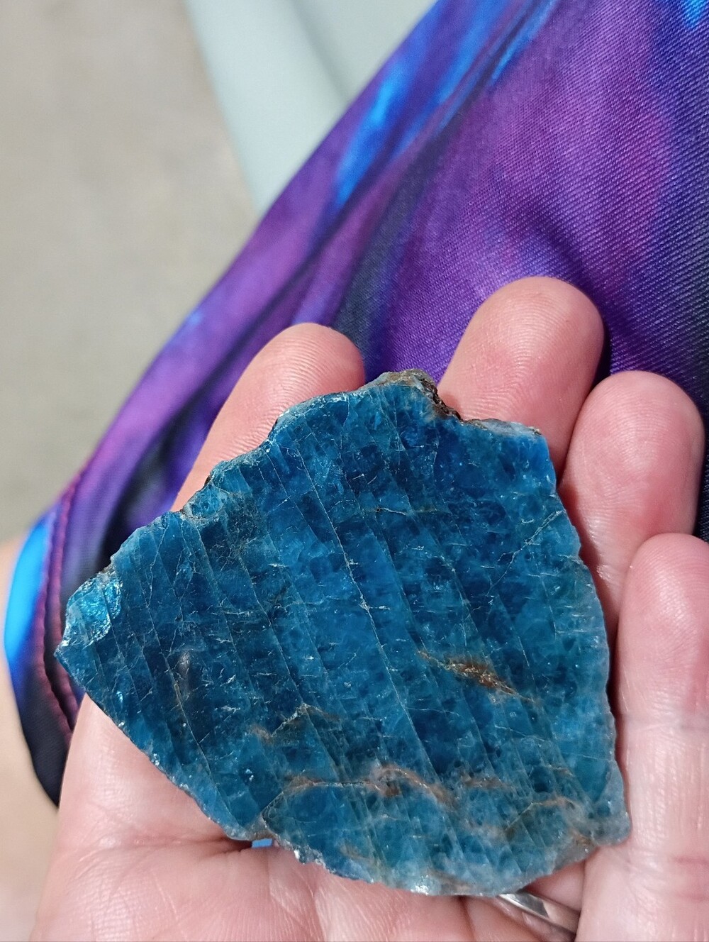 Raw Blue Apatite Slab- Deep Teal Blue Crystal